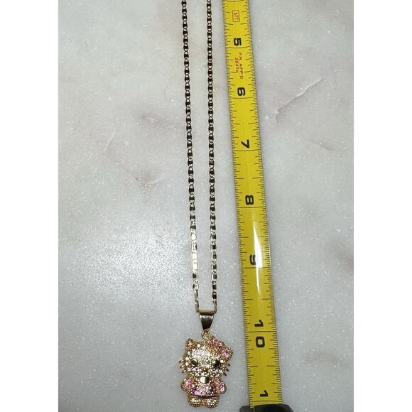 Hello Kitty Rhinestone Pendant Gold Tone Necklace - Picture 6 of 6